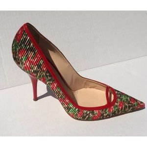 Casadei (Size 7.5 B) Red Green Satin Heel Pump EUC
